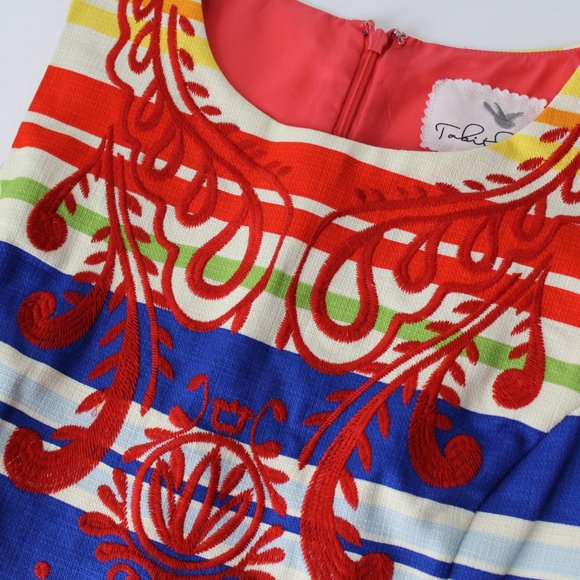 Anthropologie Tabitha Dress bright multi color stripes embroidered Sz 4 - Picture 5 of 9